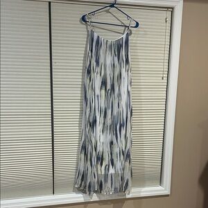 DKNY Blue/White/yellow Sleeveless Maxi Dress, sz large, adjustable straps